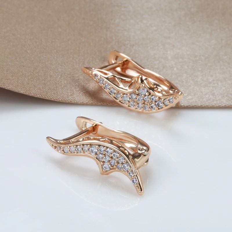 Geometric Elegance: 585 Rose Gold Drop Earrings with Natural Zircon and Micro Wax Inlay