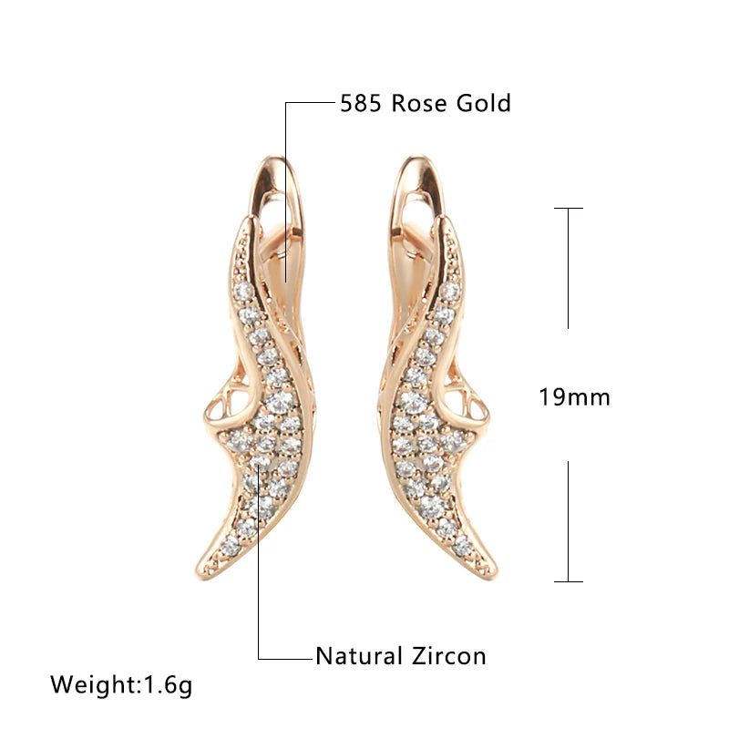 Geometric Elegance: 585 Rose Gold Drop Earrings with Natural Zircon and Micro Wax Inlay