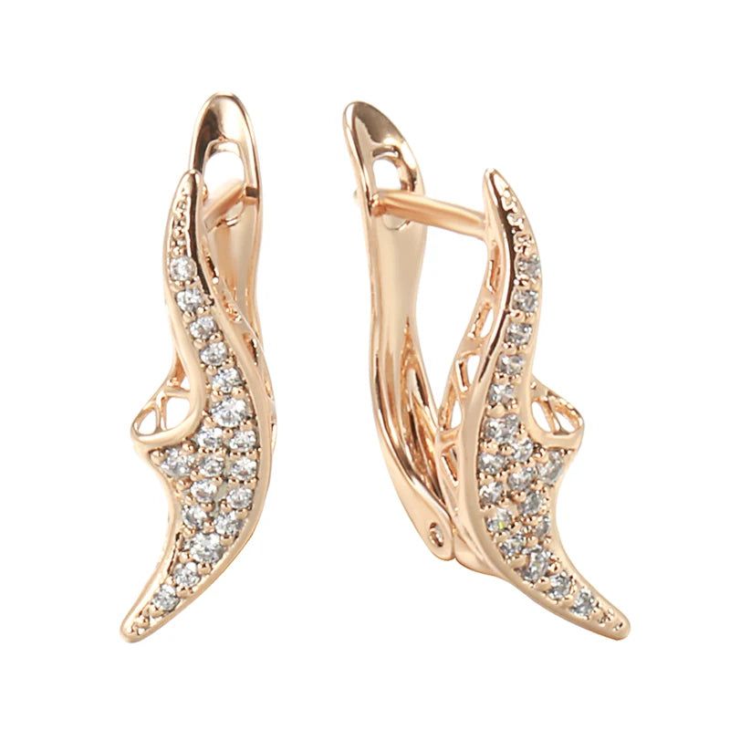 Geometric Elegance: 585 Rose Gold Drop Earrings with Natural Zircon and Micro Wax Inlay