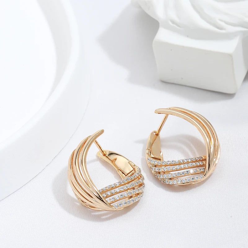 Geometric Elegance: 585 Rose Gold Drop Earrings with White Natural Zircon