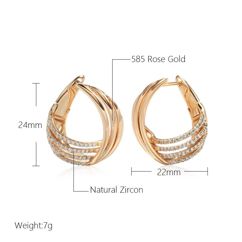 Geometric Elegance: 585 Rose Gold Drop Earrings with White Natural Zircon