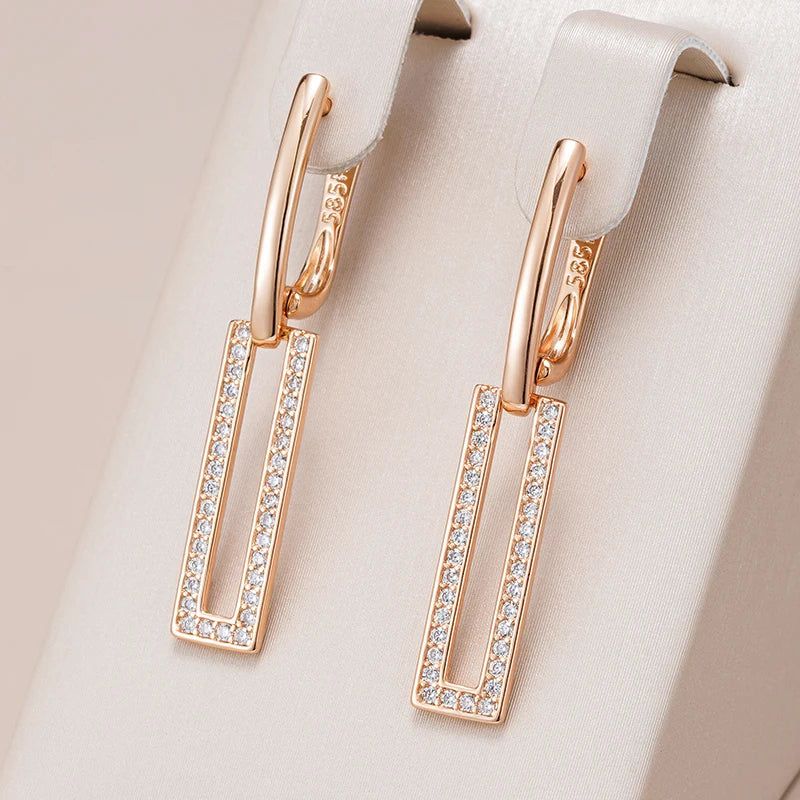 Geometric Elegance: 585 Rose Gold Plated Natural Zircon Square Earrings