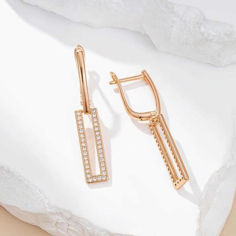 Geometric Elegance: 585 Rose Gold Plated Natural Zircon Square Earrings