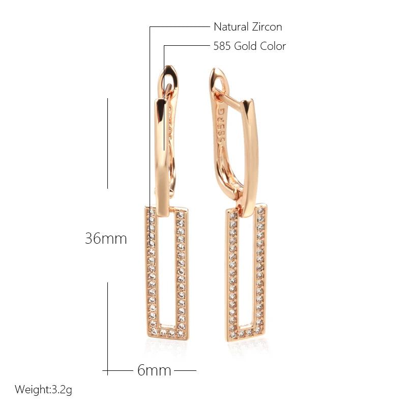 Geometric Elegance: 585 Rose Gold Plated Natural Zircon Square Earrings