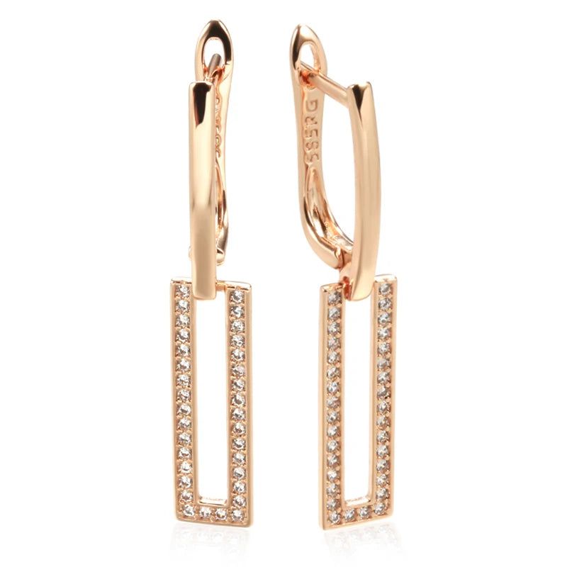 Geometric Elegance: 585 Rose Gold Plated Natural Zircon Square Earrings