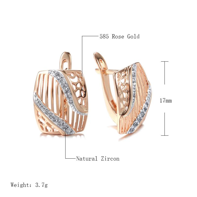 Geometric Elegance: 585 Rose Gold and Silver Square Drop Earrings with Natural Zircon