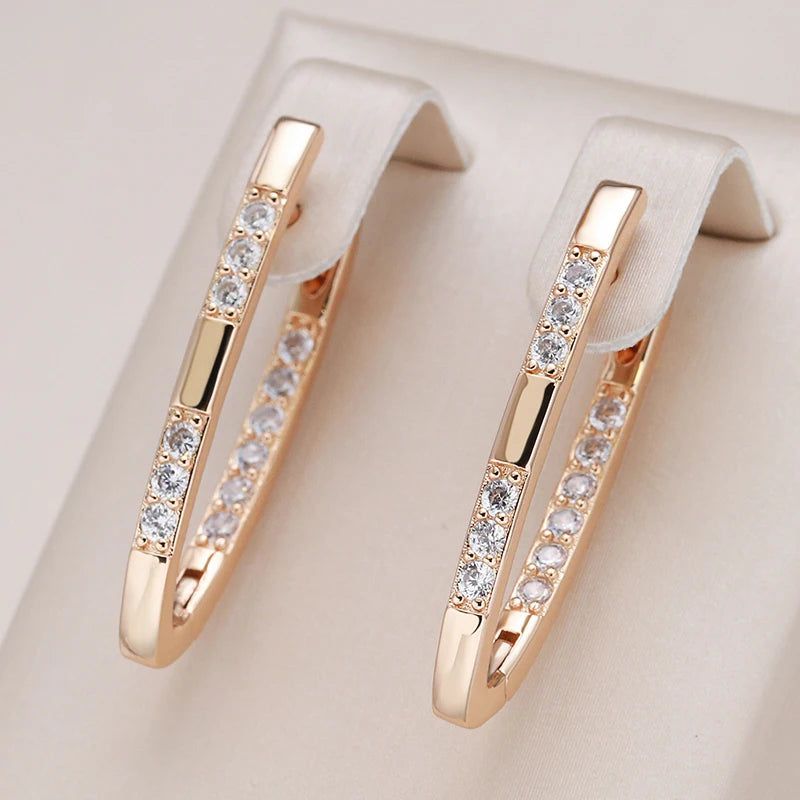 Geometric Elegance: High-Quality 585 Rose Gold Plated Drop Earrings with Natural Zircon