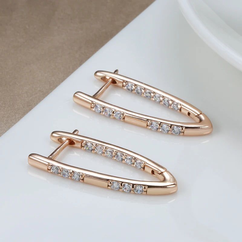 Geometric Elegance: High-Quality 585 Rose Gold Plated Drop Earrings with Natural Zircon