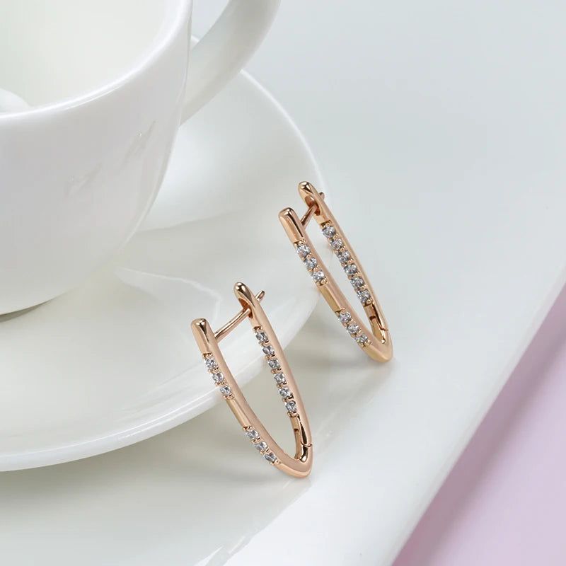 Geometric Elegance: High-Quality 585 Rose Gold Plated Drop Earrings with Natural Zircon