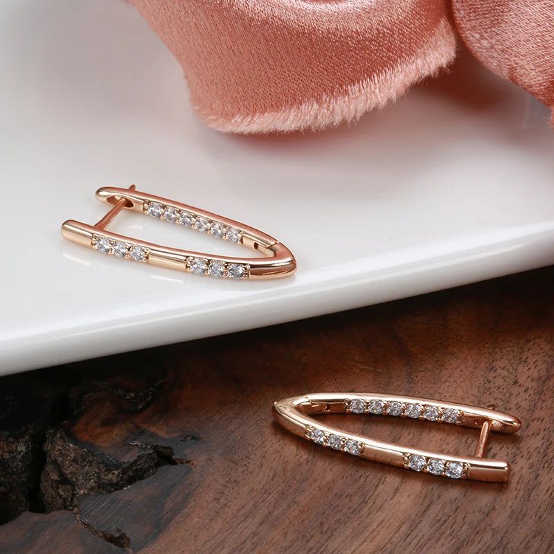 Geometric Elegance: High-Quality 585 Rose Gold Plated Drop Earrings with Natural Zircon