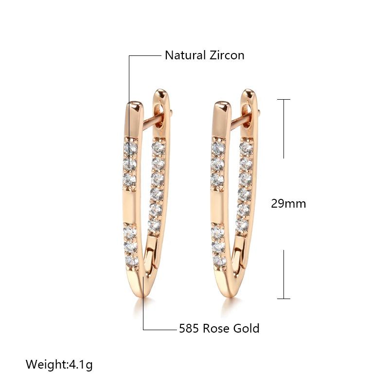 Geometric Elegance: High-Quality 585 Rose Gold Plated Drop Earrings with Natural Zircon