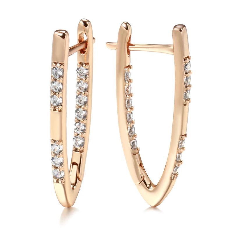 Geometric Elegance: High-Quality 585 Rose Gold Plated Drop Earrings with Natural Zircon