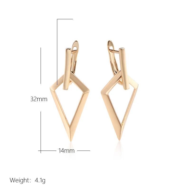 Geometric Elegance: Long Drop Earrings in 585 Rose Gold with Glossy Hollow Design