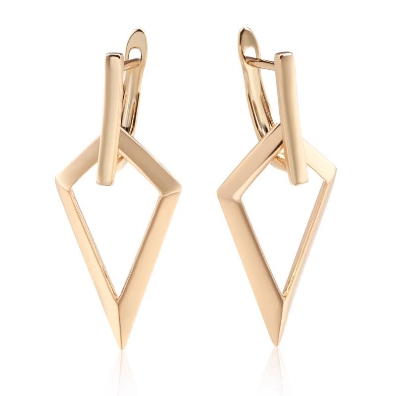 Geometric Elegance: Long Drop Earrings in 585 Rose Gold with Glossy Hollow Design