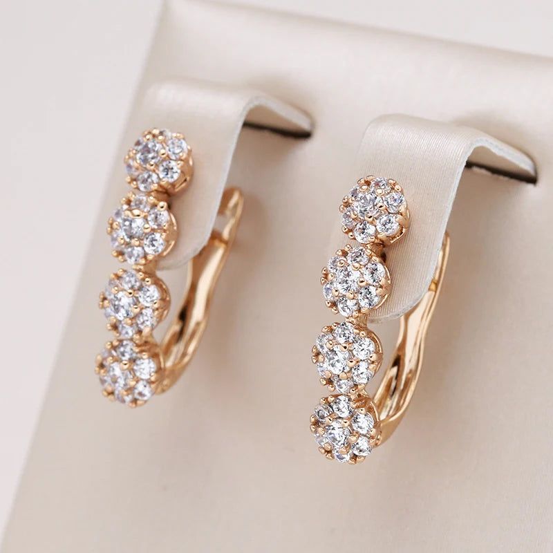 Geometric Elegance Natural Zircon Dangle Earrings in 585 Rose Gold Finish