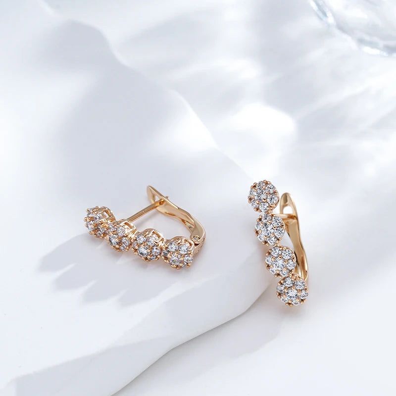 Geometric Elegance Natural Zircon Dangle Earrings in 585 Rose Gold Finish