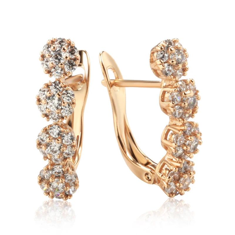 Geometric Elegance Natural Zircon Dangle Earrings in 585 Rose Gold Finish