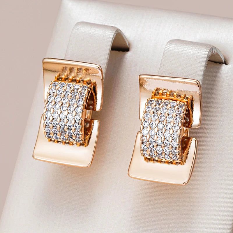 Geometric Elegance Natural Zircon Drop Earrings in 585 Rose Gold