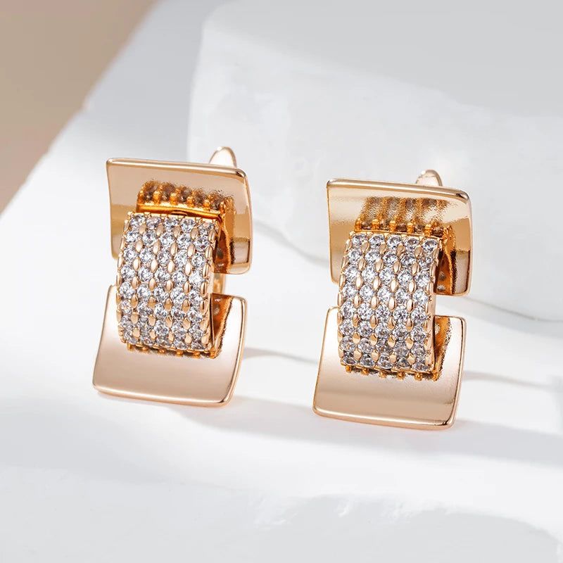 Geometric Elegance Natural Zircon Drop Earrings in 585 Rose Gold