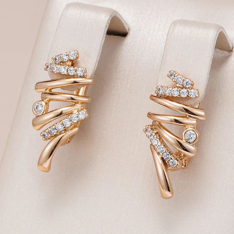 Geometric Elegance Natural Zircon Drop Earrings in 585 Rose Gold - Free Shipping