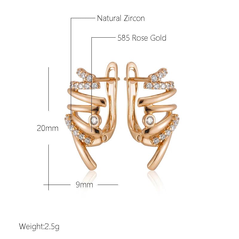 Geometric Elegance Natural Zircon Drop Earrings in 585 Rose Gold - Free Shipping