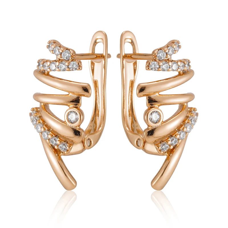 Geometric Elegance Natural Zircon Drop Earrings in 585 Rose Gold - Free Shipping