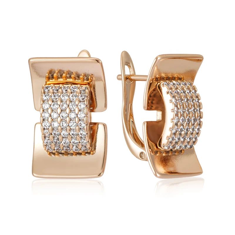 Geometric Elegance Natural Zircon Drop Earrings in 585 Rose Gold