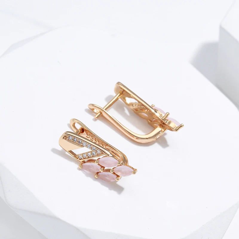 Geometric Elegance: Pink Natural Zircon Drop Earrings in 585 Rose Gold Luxury Design