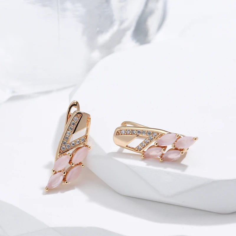 Geometric Elegance: Pink Natural Zircon Drop Earrings in 585 Rose Gold Luxury Design