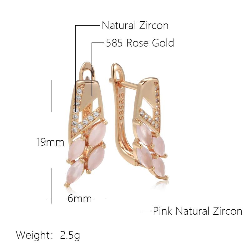 Geometric Elegance: Pink Natural Zircon Drop Earrings in 585 Rose Gold Luxury Design