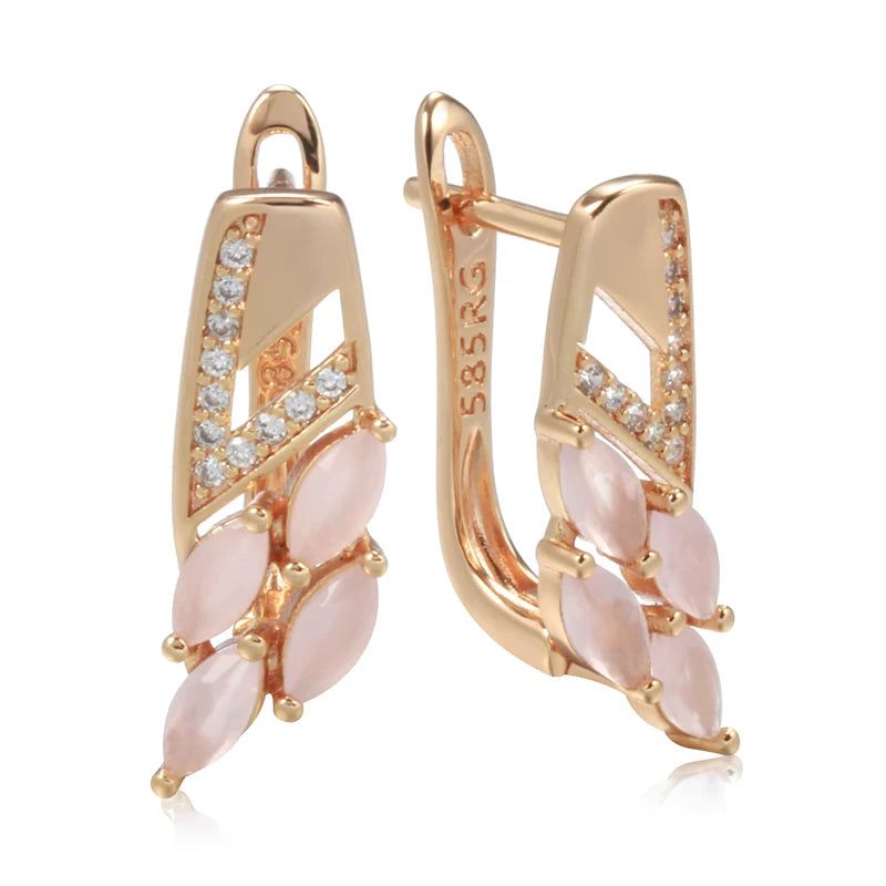 Geometric Elegance: Pink Natural Zircon Drop Earrings in 585 Rose Gold Luxury Design