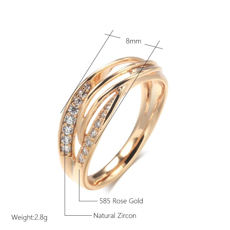 Geometric Elegance Rose Gold Cross Ring with Natural Zircon Accents