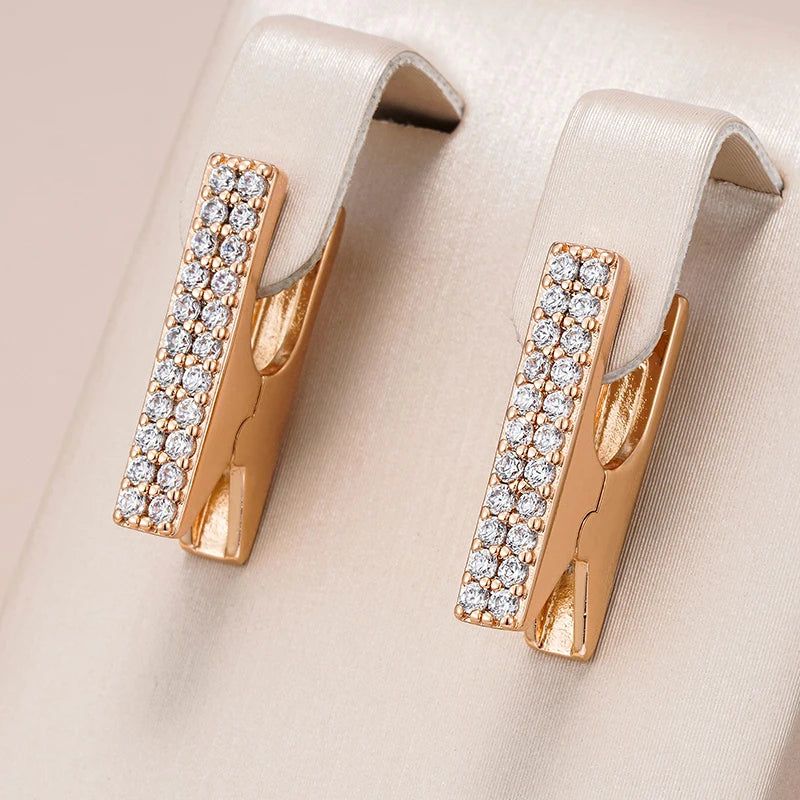 Geometric Elegance: Square Dangle Earrings with Natural Zircon and Rose Gold Finish