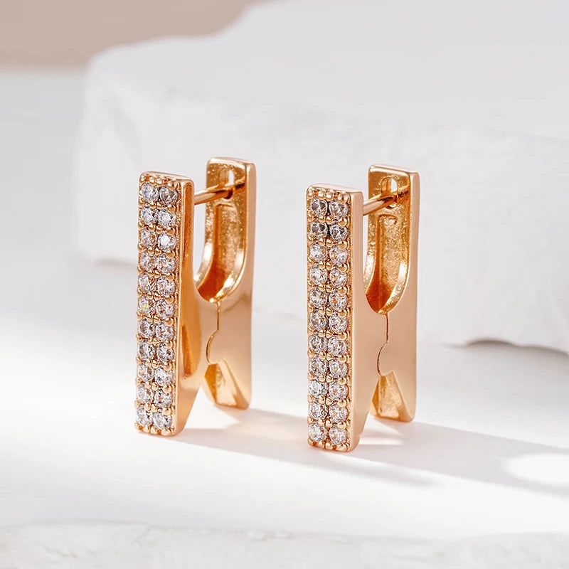 Geometric Elegance: Square Dangle Earrings with Natural Zircon and Rose Gold Finish