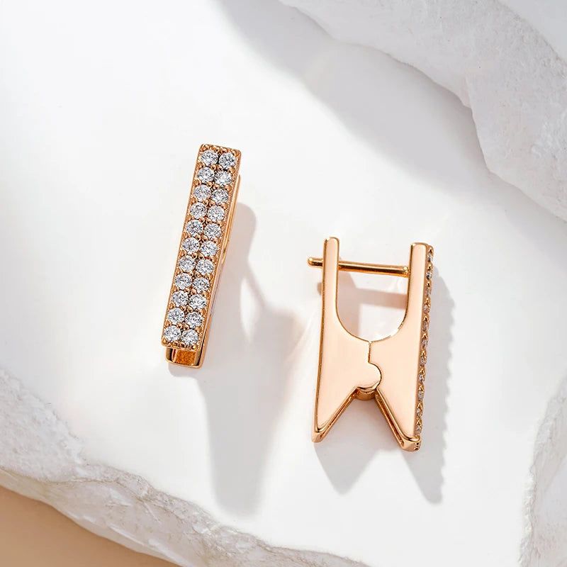 Geometric Elegance: Square Dangle Earrings with Natural Zircon and Rose Gold Finish