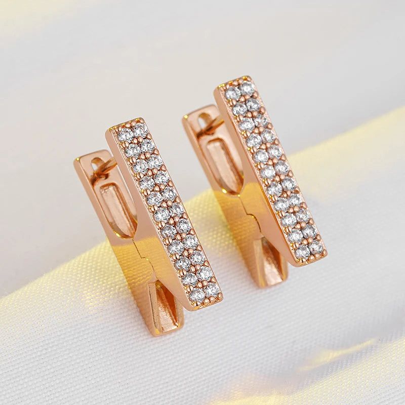 Geometric Elegance: Square Dangle Earrings with Natural Zircon and Rose Gold Finish