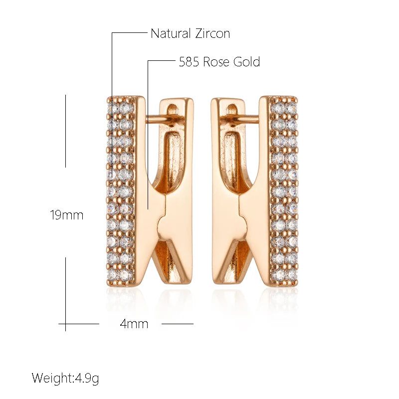 Geometric Elegance: Square Dangle Earrings with Natural Zircon and Rose Gold Finish