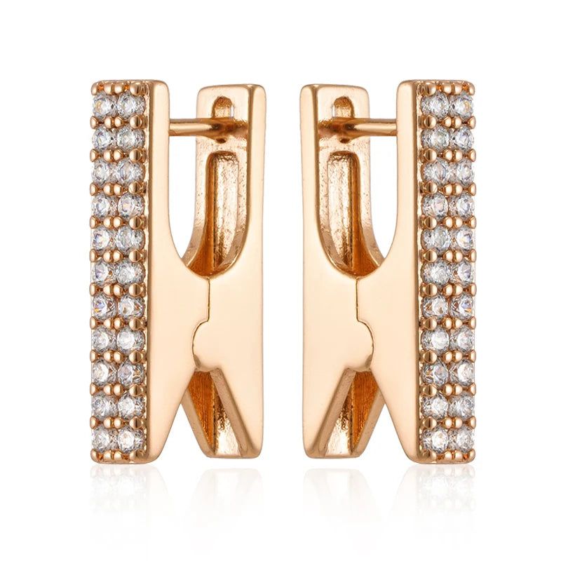 Geometric Elegance: Square Dangle Earrings with Natural Zircon and Rose Gold Finish