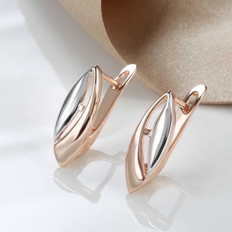 Geometric Elegance: Vintage 585 Rose Gold Drop Earrings with Cubic Zirconia