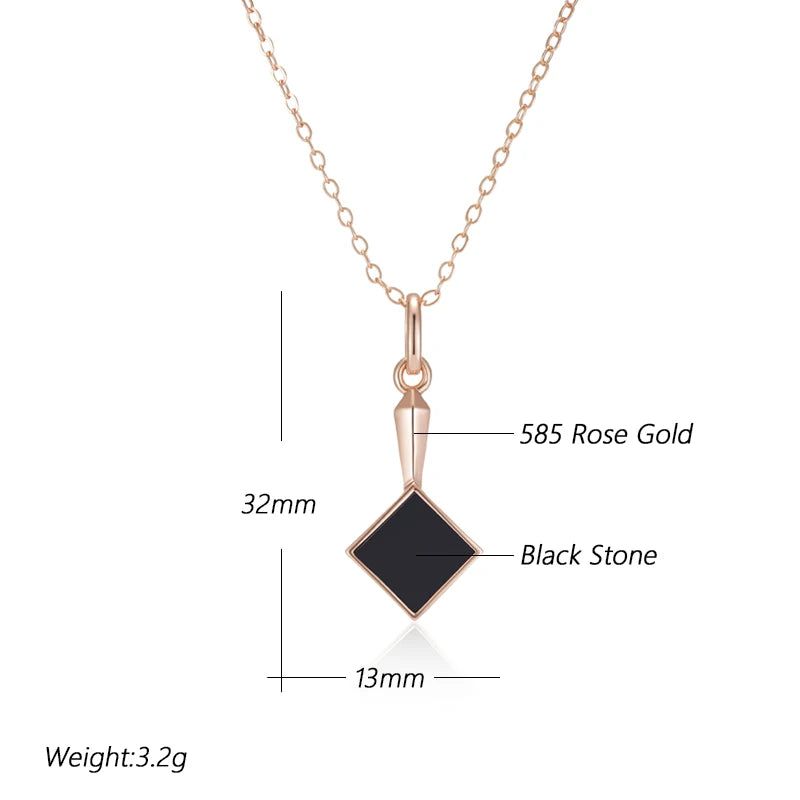 Geometric Elegance: Vintage Black Stone Pendant Necklace in 585 Rose Gold Finish