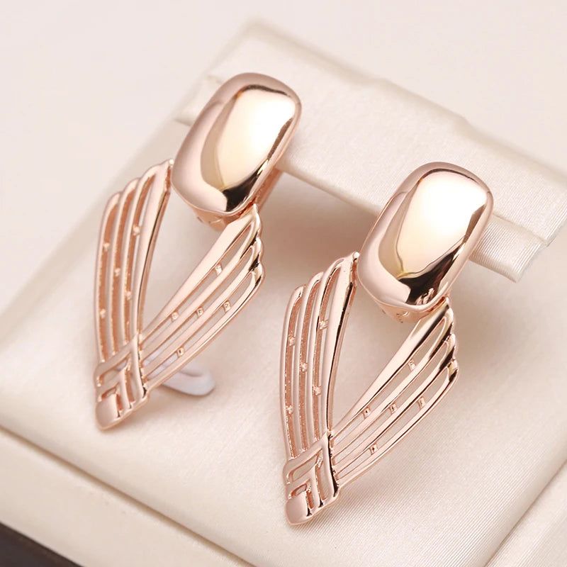 Geometric Glamour: Glossy Hollow Drop Earrings in 585 Rose Gold