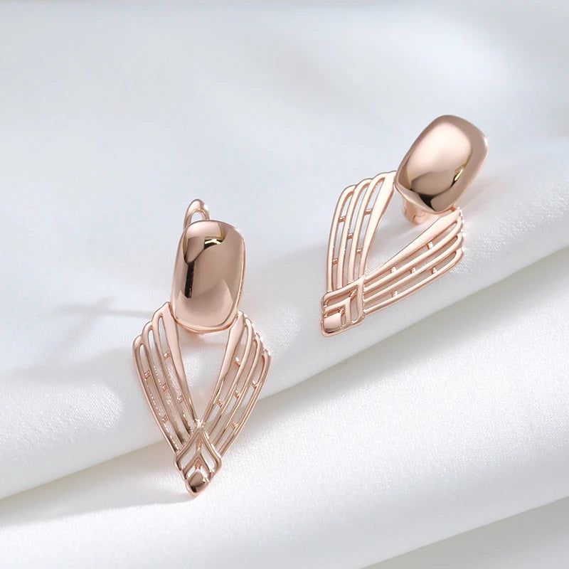 Geometric Glamour: Glossy Hollow Drop Earrings in 585 Rose Gold