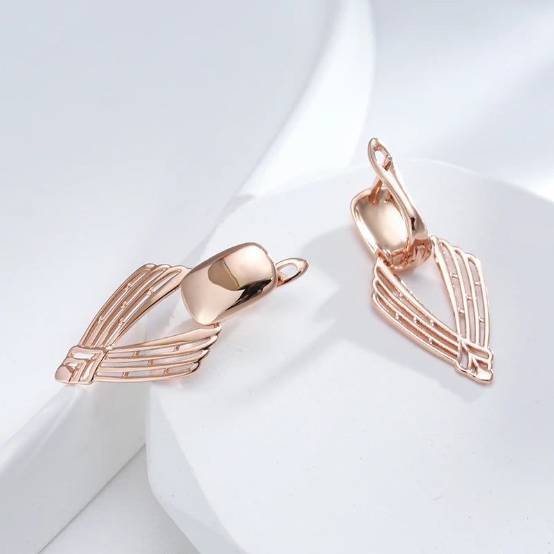 Geometric Glamour: Glossy Hollow Drop Earrings in 585 Rose Gold