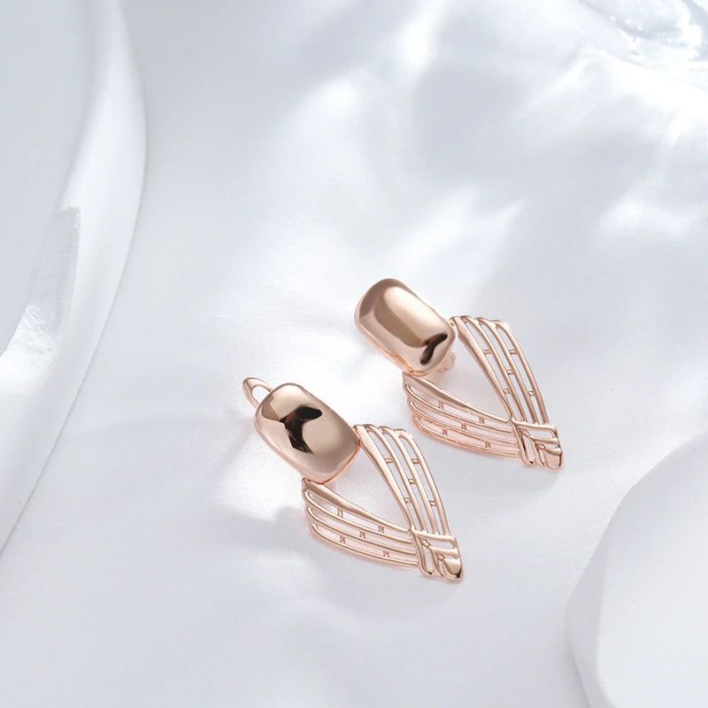 Geometric Glamour: Glossy Hollow Drop Earrings in 585 Rose Gold