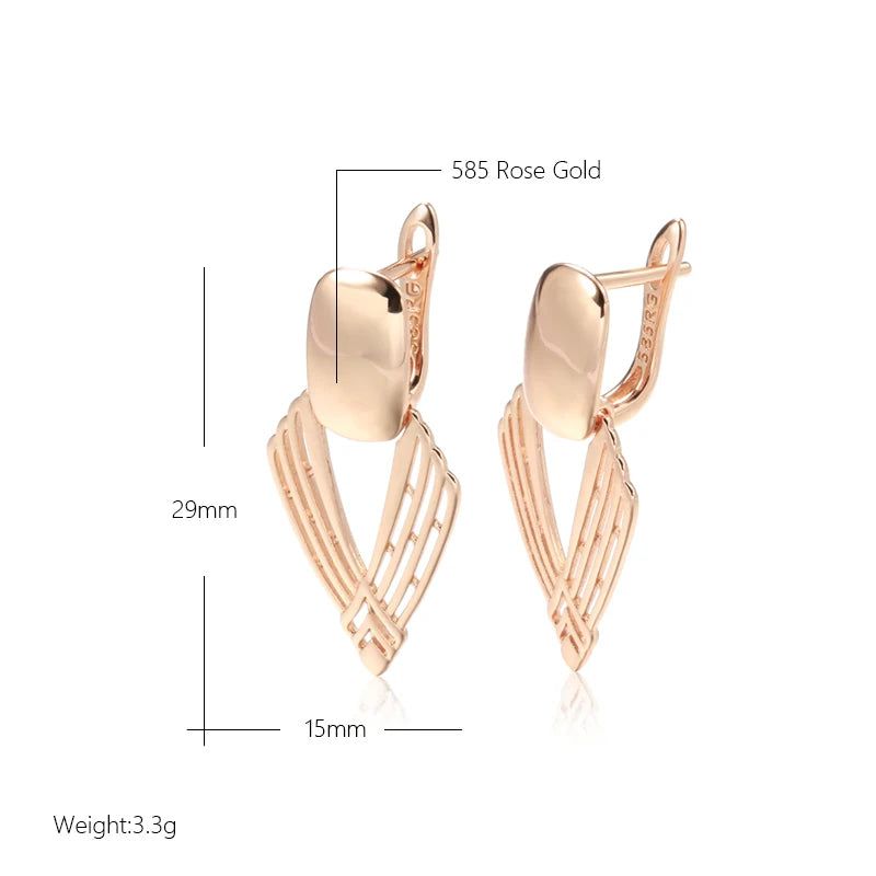 Geometric Glamour: Glossy Hollow Drop Earrings in 585 Rose Gold