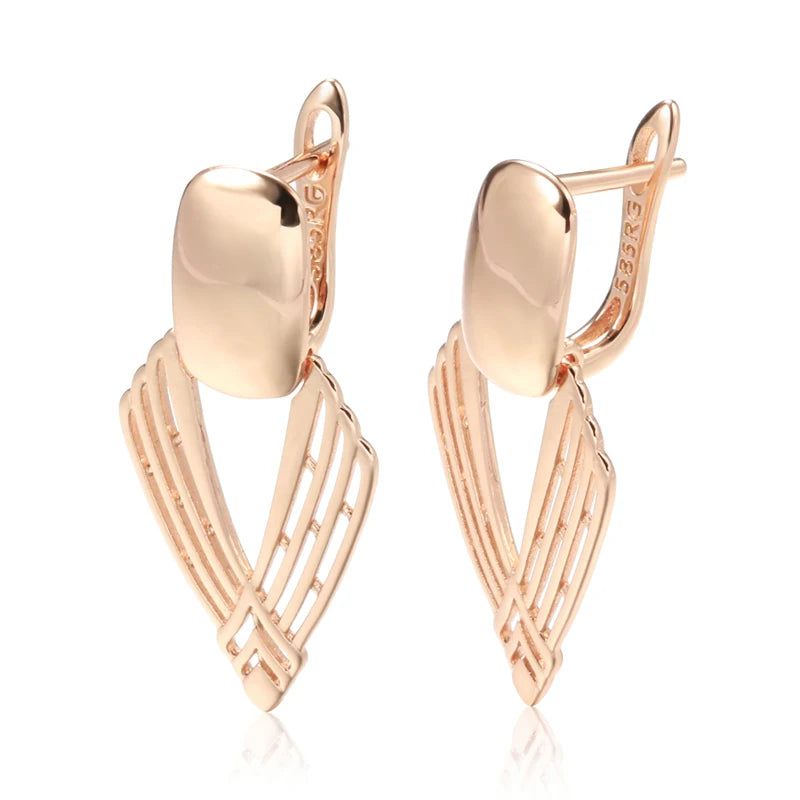 Geometric Glamour: Glossy Hollow Drop Earrings in 585 Rose Gold