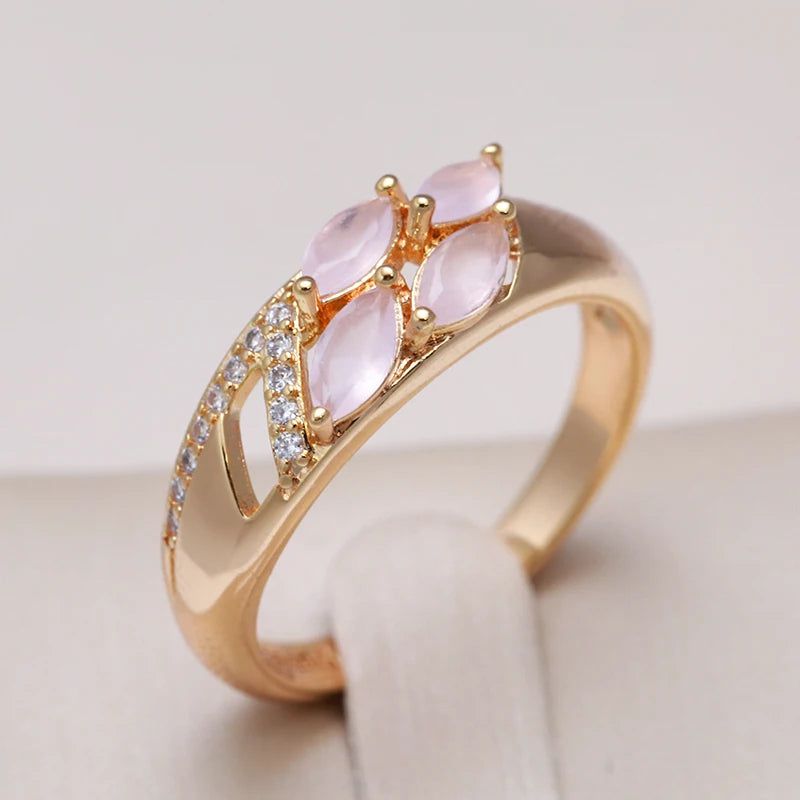 Geometric Luxury Pink Zircon Ring in 585 Rose Gold – Unique Cocktail Jewelry