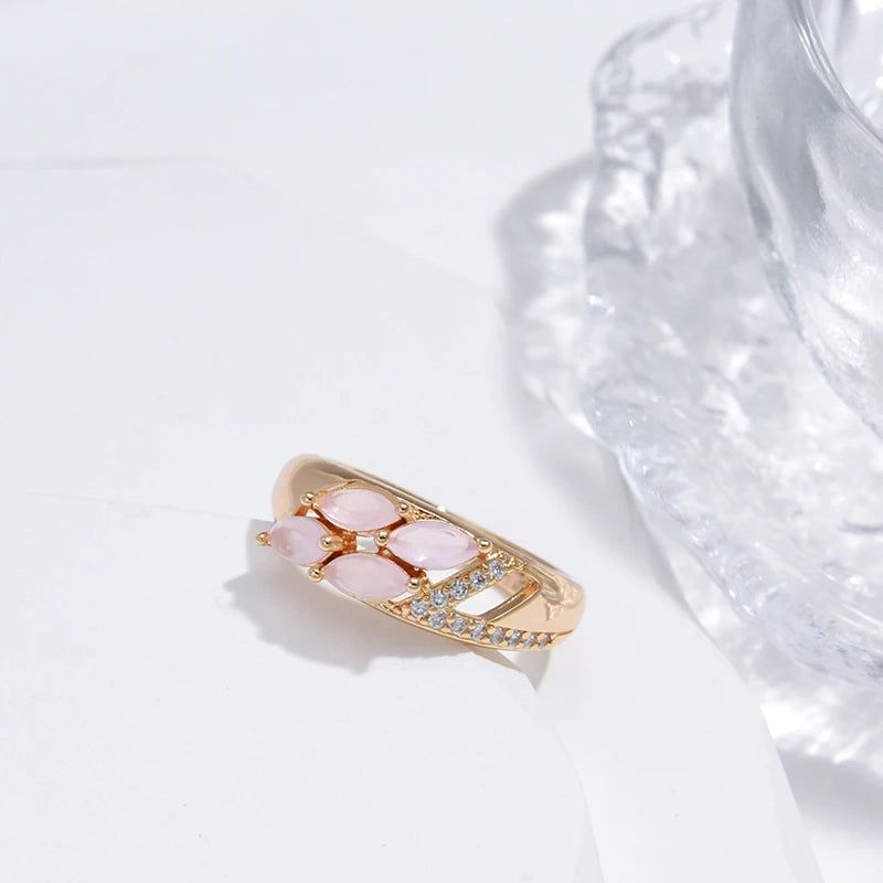 Geometric Luxury Pink Zircon Ring in 585 Rose Gold – Unique Cocktail Jewelry