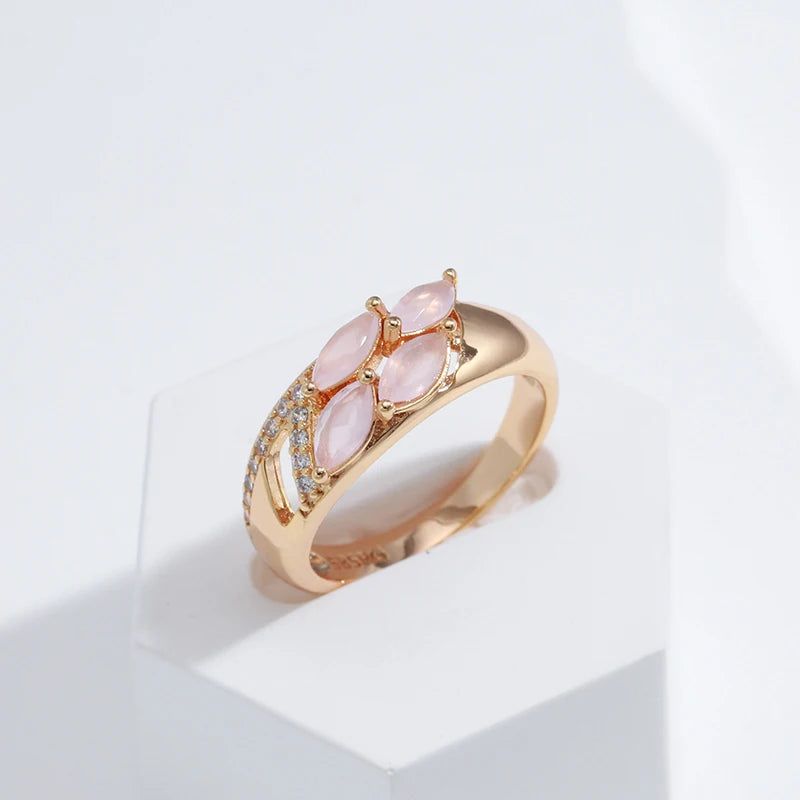 Geometric Luxury Pink Zircon Ring in 585 Rose Gold – Unique Cocktail Jewelry