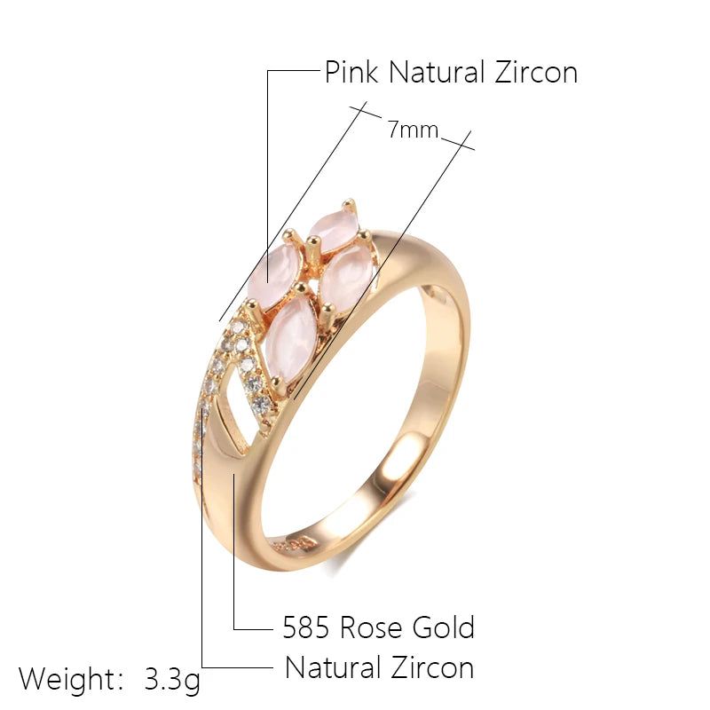 Geometric Luxury Pink Zircon Ring in 585 Rose Gold – Unique Cocktail Jewelry